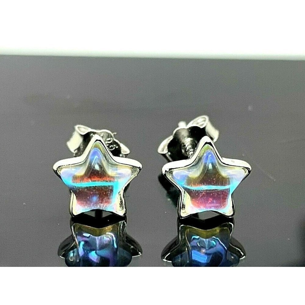 Women's Kids Earrings Sterling Silver .925 Moonstone Star Shape Studs Cu…